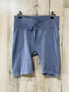 Harmony Balance High Ribbed Blue Bike Shorts Lightweight Drawstring Waist